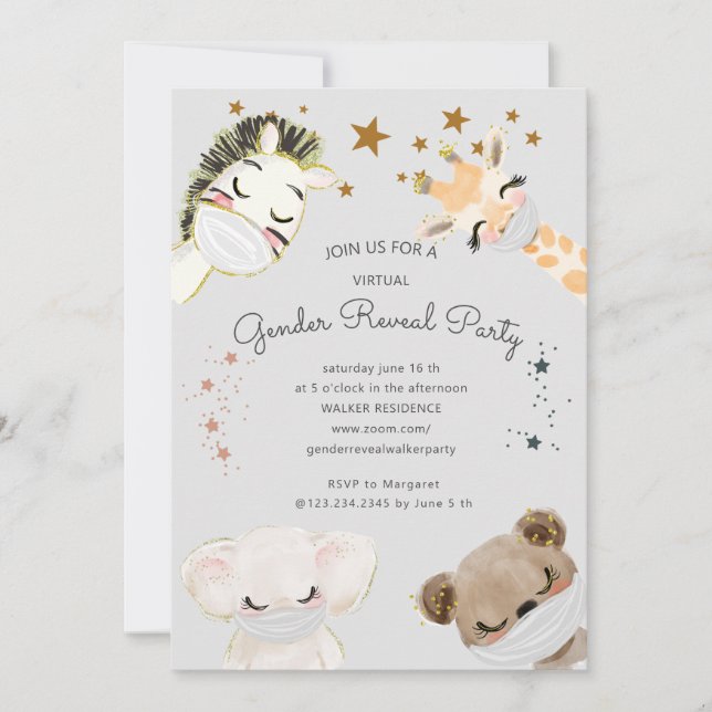 animals face mask virtual gender reveal party (Front)