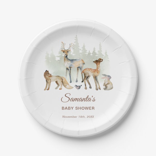 Animals Forest Woodland Baby Shower Paper Plates (Front)