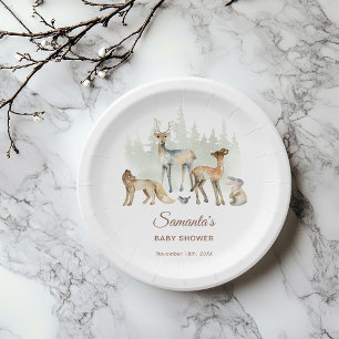Animals Forest Woodland Baby Shower Paper Plates