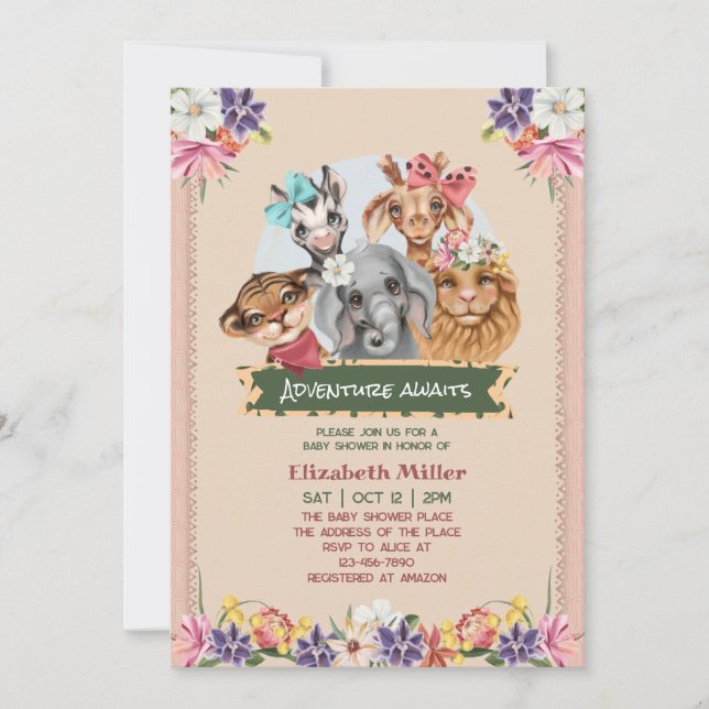 Animals From Safari Cute Baby Shower Invitation (Front)