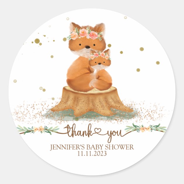 Animals Fur Fox Family Thank you Classic Round Sticker