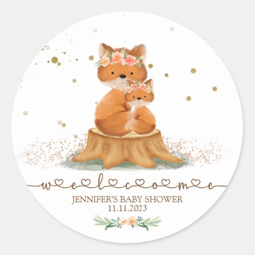 Animals Fur Fox Family Welcome Classic Round Sticker