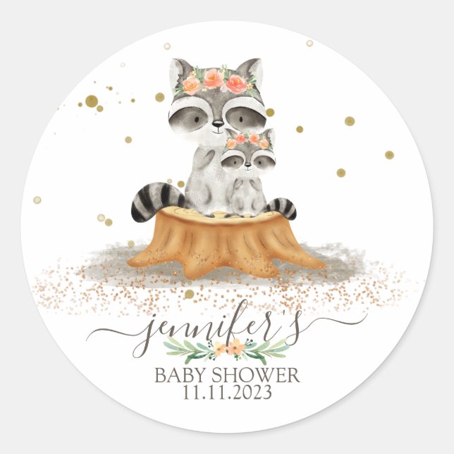 Animals Fur Raccoon Family Favor Classic Round Sticker (Front)