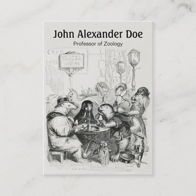 Animals Gathering at Paris Cafe - Funny Zoologist Business Card (Front)