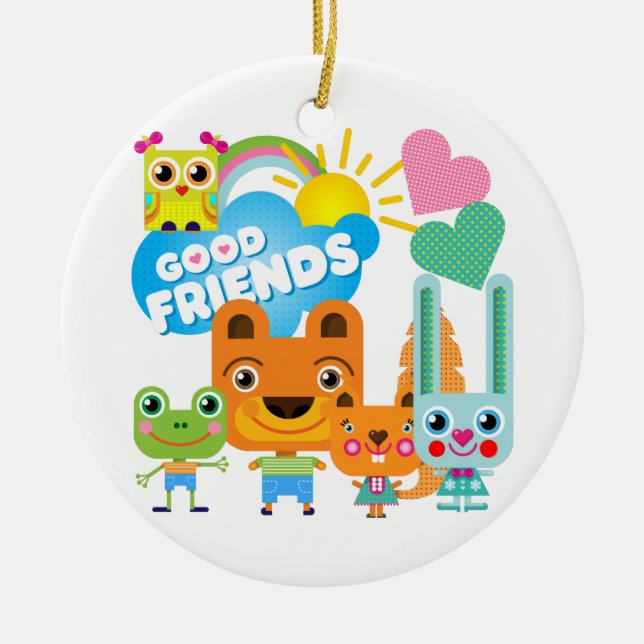 Animals Good Friends Ceramic Ornament (Front)