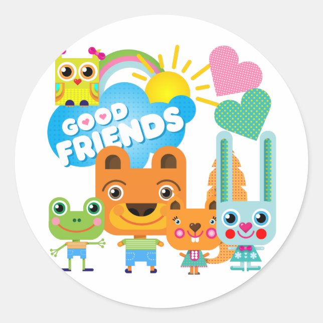 Animals Good Friends Classic Round Sticker (Front)
