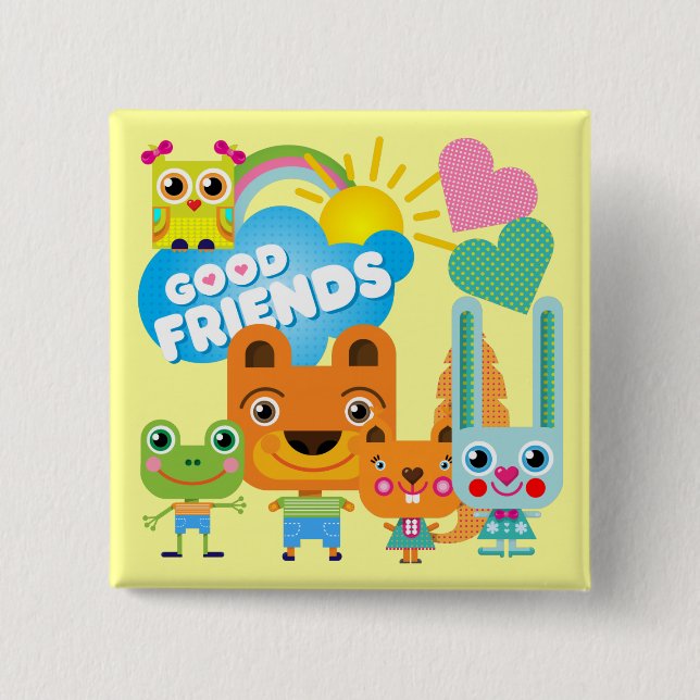 Animals Good Friends Pinback Button (Front)
