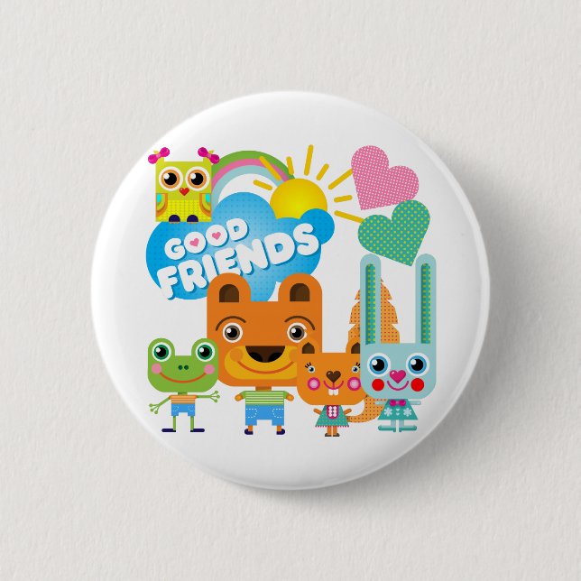 Animals Good Friends Pinback Button (Front)