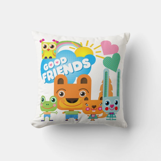 Animals Good Friends Throw Pillow (Front)