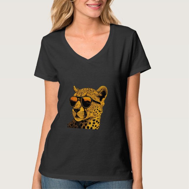 Animals Graphic  Cheetah Wearing Sunglasses 2 T-Shirt (Front)