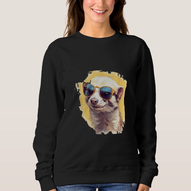 Animals Graphic  Ferret Wearing Sunglasses 2 Sweatshirt (Front)