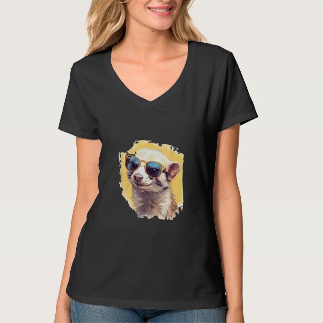 Animals Graphic  Ferret Wearing Sunglasses 2 T-Shirt (Front)