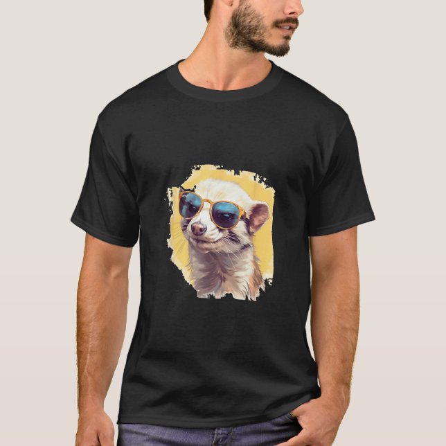 Animals Graphic  Ferret Wearing Sunglasses 2 T-Shirt (Front)