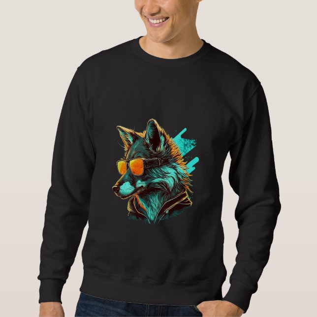 Animals Graphic  Wolf Wearing Sunglasses Sweatshirt (Front)