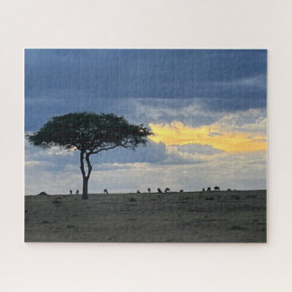Animals grazing at sunset Kenya Jigsaw Puzzle