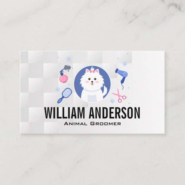 Animals Grooming | Cute Fluffy Dog Business Card (Front)