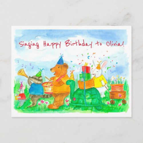 Animals Happy Birthday Custom Name Kids Postcard