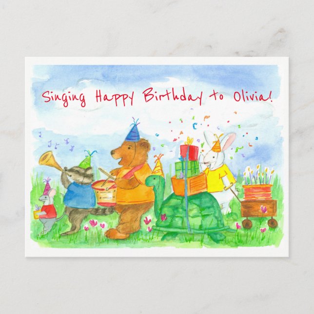 Animals Happy Birthday Custom Name Kids Postcard (Front)