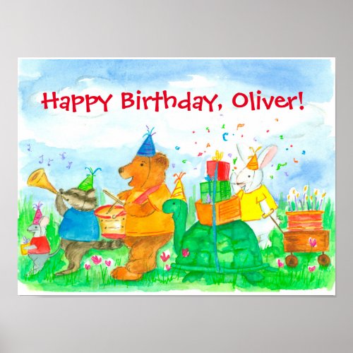 Animals Happy Birthday Custom Name Poster