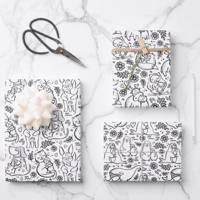 Animals Hugs Love Wrapping Paper Set of 3 (Front)