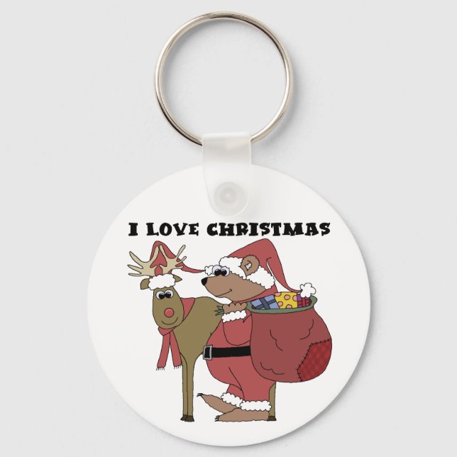 Animals I Love Christmas Tshirts and Gifts Keychain (Front)