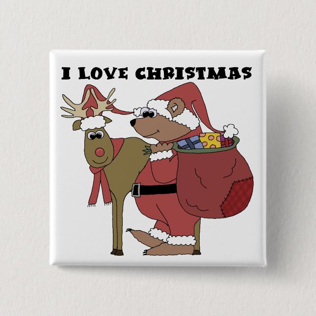 Animals I Love Christmas Tshirts and Gifts Pinback Button (Front)