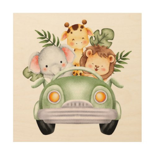 Animals in a Car Wood Art