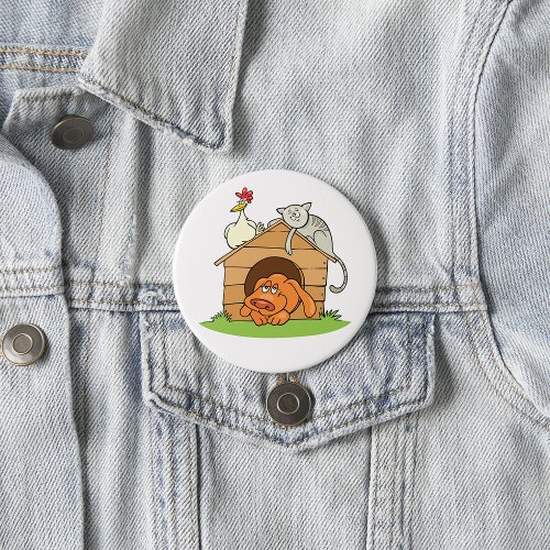 Animals In A Doghouse Button