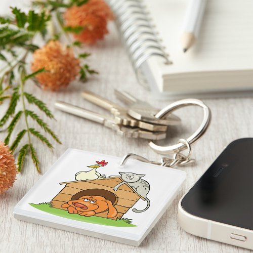 Animals In A Doghouse Keychain