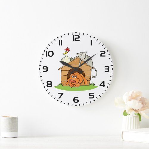 Animals In A Doghouse Large Clock