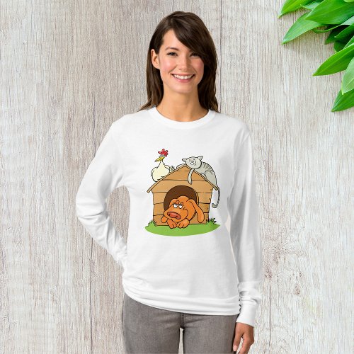 Animals In A Doghouse On A Womens Long_Sleeve T_Shirt