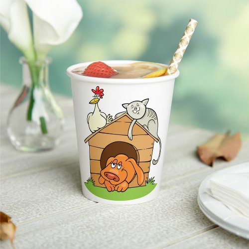 Animals In A Doghouse Paper Cups