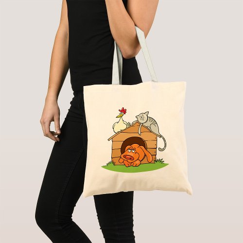 Animals In A Doghouse Tote Bag