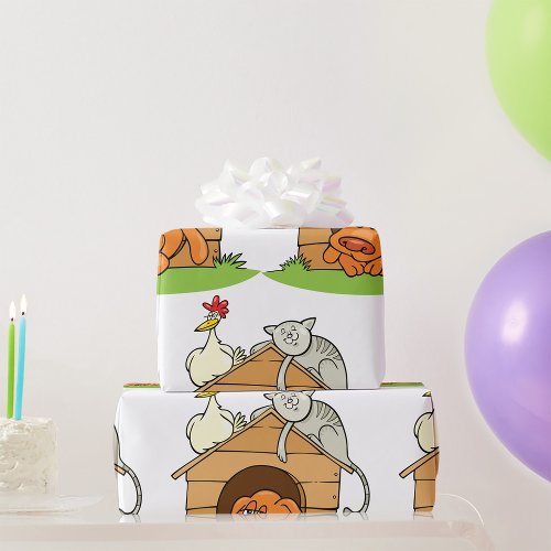 Animals In A Doghouse Wrapping Paper