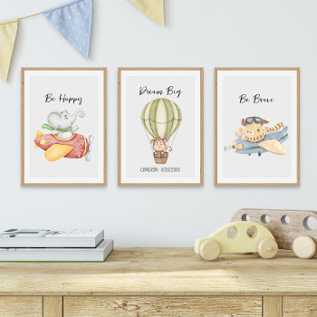 Animals In Airplane Nursery Decor Custom Text Name Wall Art Sets by colorfulgalshop at Zazzle