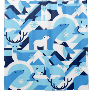 Animals in Arctical, Polar - abstract pattern, sea Shower Curtain