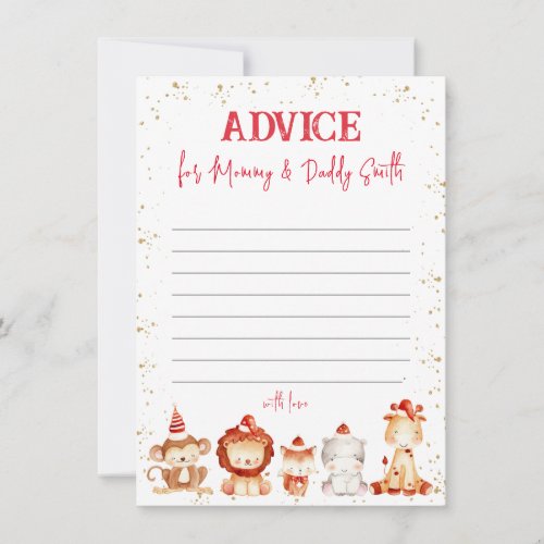 Animals in Hats Baby Shower Advice for Parents Note Card