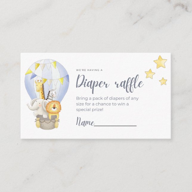Animals in Hot Air Balloon Diaper Raffle Card (Front)