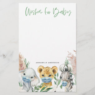 Animals in mask gender neutral wishes for baby let stationery