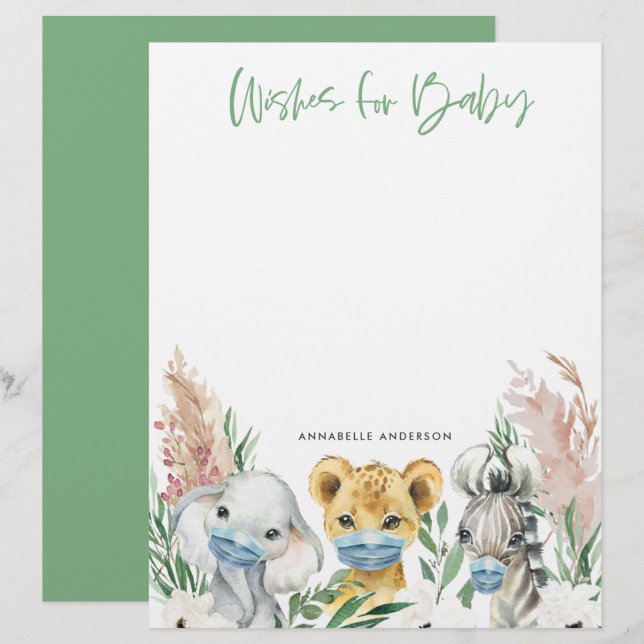 Animals in mask gender neutral wishes for baby letterhead (Front/Back)