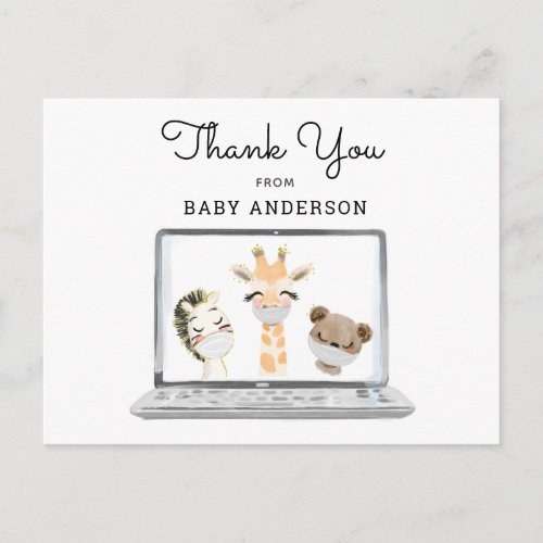 Animals in Masks Virtual Baby Shower Thank You Postcard
