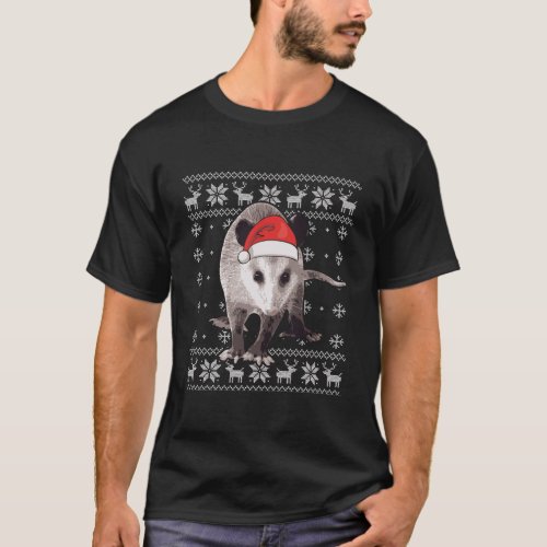 Animals In Santa Hat Opossum Christmas Funny Gift  T_Shirt