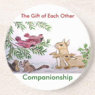 animals in snow, The Gift of Each Other, Compan... Sandstone Coaster
