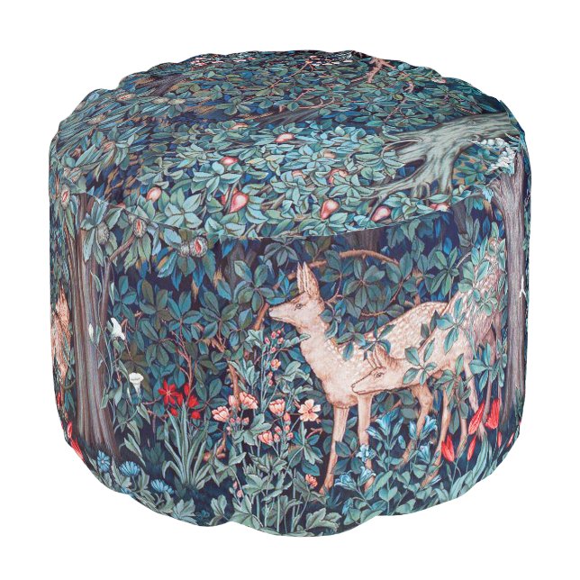 Animals in The Forest, William Morris Pouf (Angled Front)