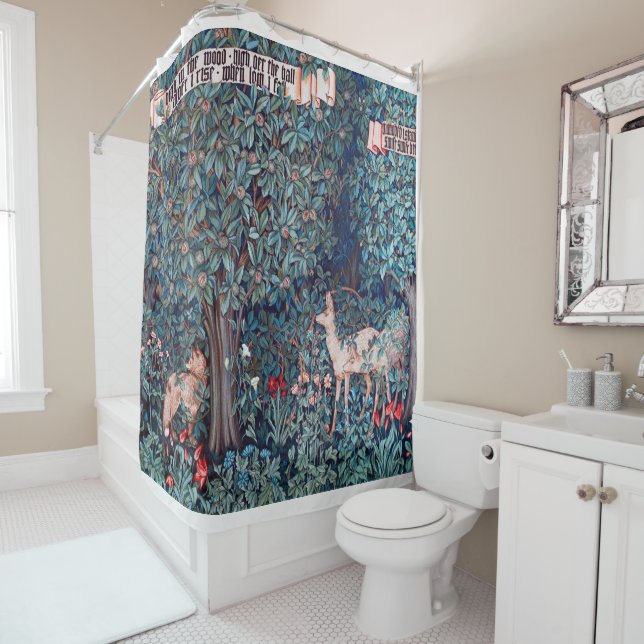 Animals in The Forest, William Morris Shower Curtain (In Situ)