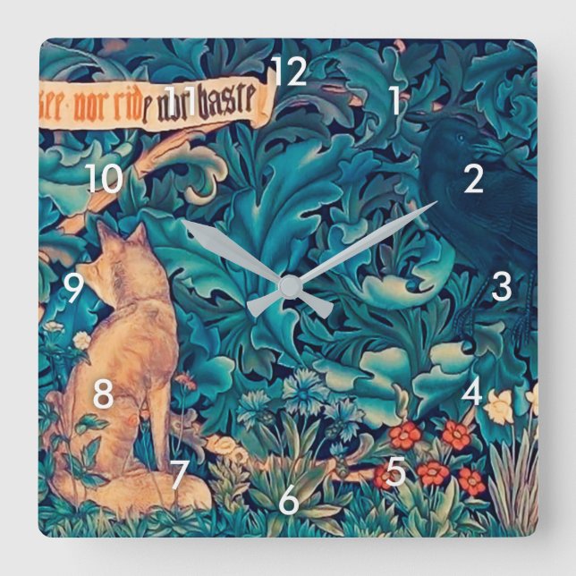 Animals in The Forest, William Morris Square Wall  Clock (Front)