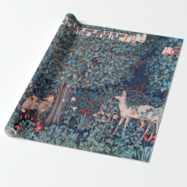 Animals in The Forest, William Morris Wrapping Paper (Unrolled)