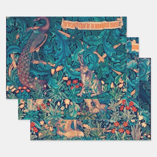 Animals in The Forest, William Morris Wrapping Paper Sheets (Set)