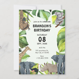 Animals in the jungle birthday photo  invitation