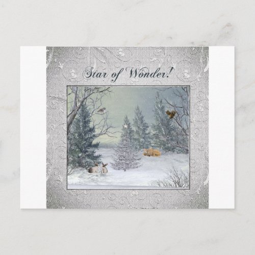 Animals in the Winter Forest Tree with Star Star Postcard